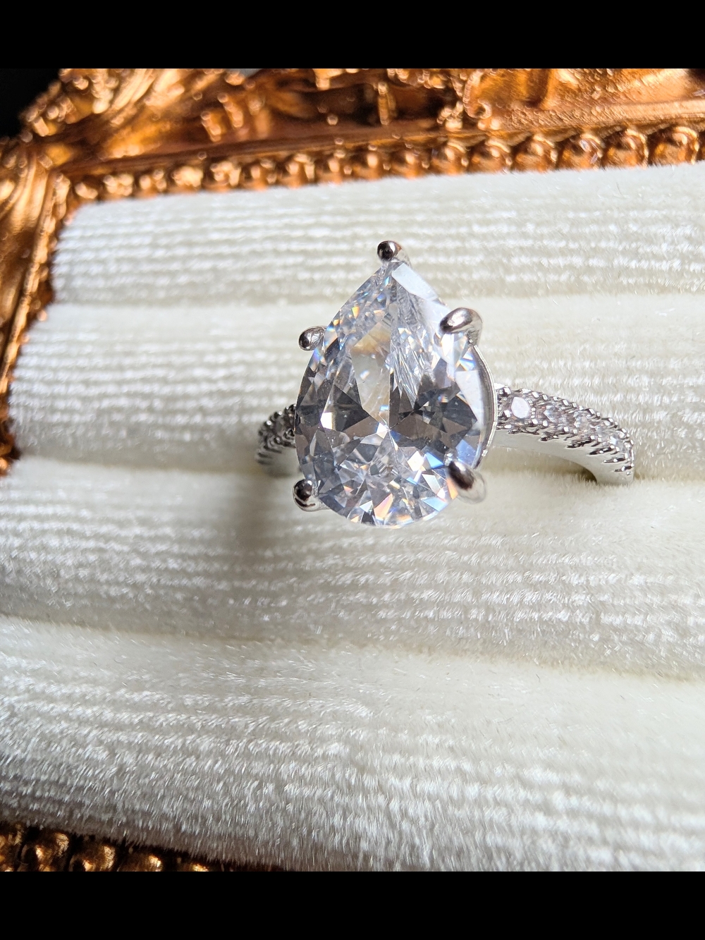 Classic Pear Cut Solitaire Ring in Silver Engagement Ring